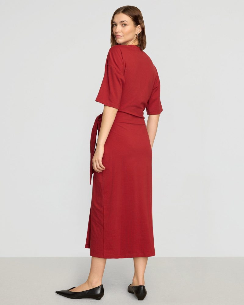 noa organic cotton t shirt wrap dress crimson 5