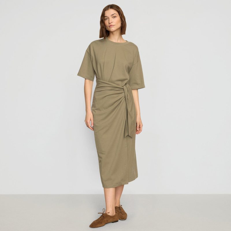 noa organic cotton t shirt wrap dress khaki green 0