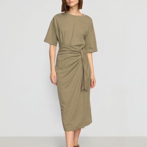 noa organic cotton t shirt wrap dress khaki green 1