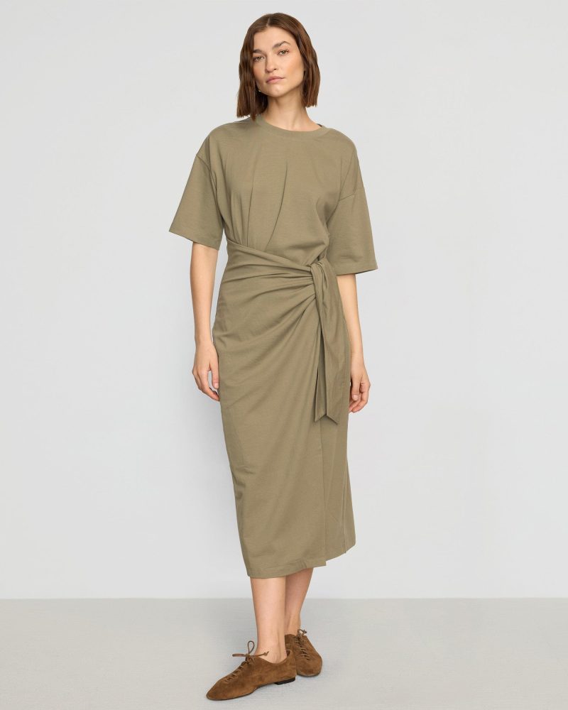 noa organic cotton t shirt wrap dress khaki green 1