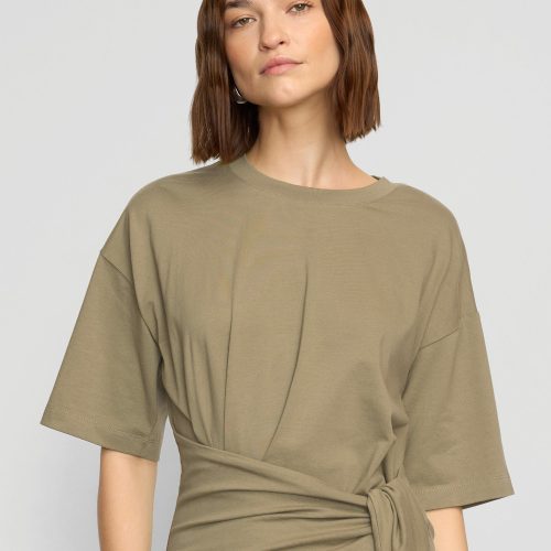 noa organic cotton t shirt wrap dress khaki green 2