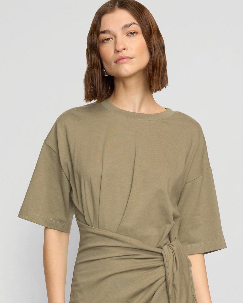 noa organic cotton t shirt wrap dress khaki green 2