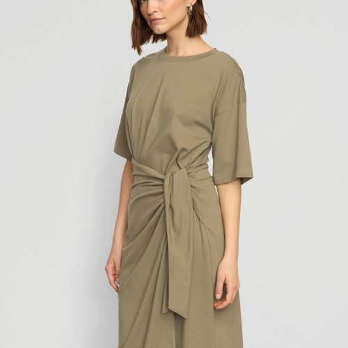 noa organic cotton t shirt wrap dress khaki green 3