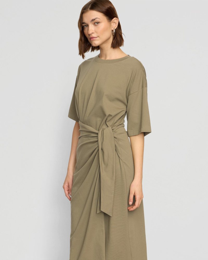 noa organic cotton t shirt wrap dress khaki green 3