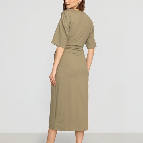 noa organic cotton t shirt wrap dress khaki green 4