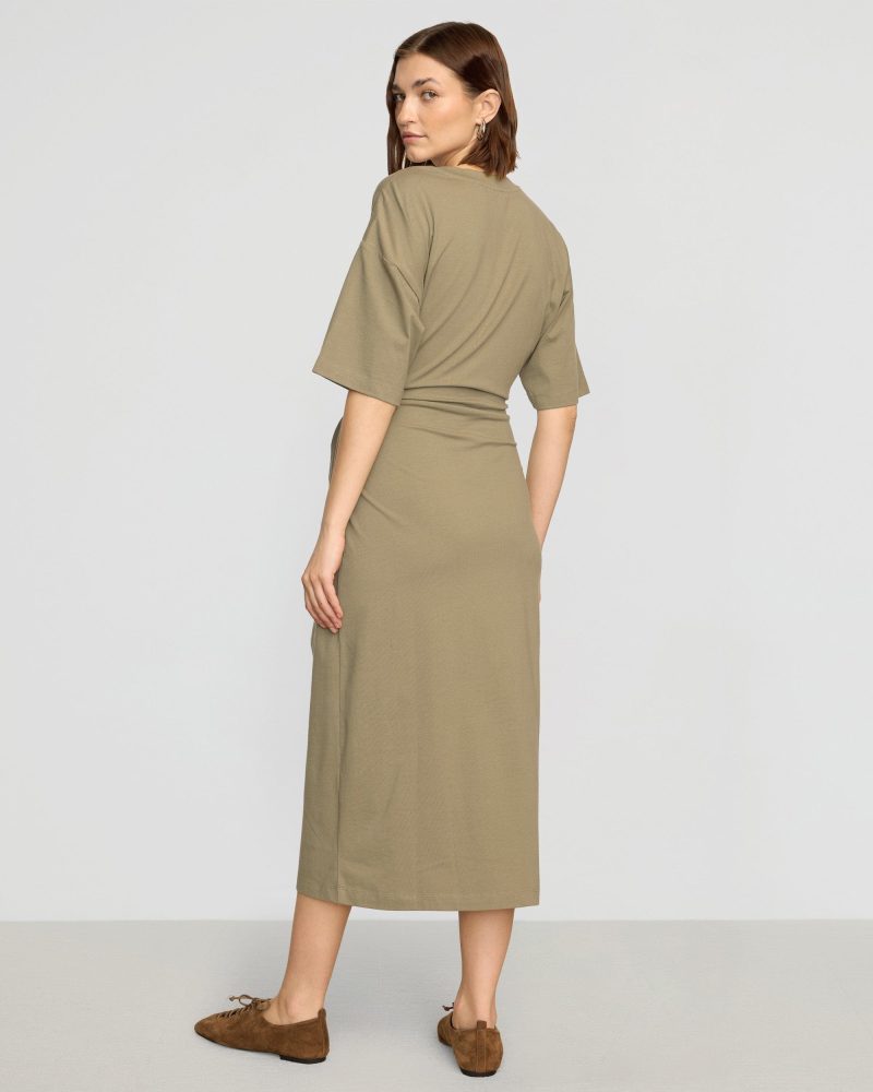 noa organic cotton t shirt wrap dress khaki green 4