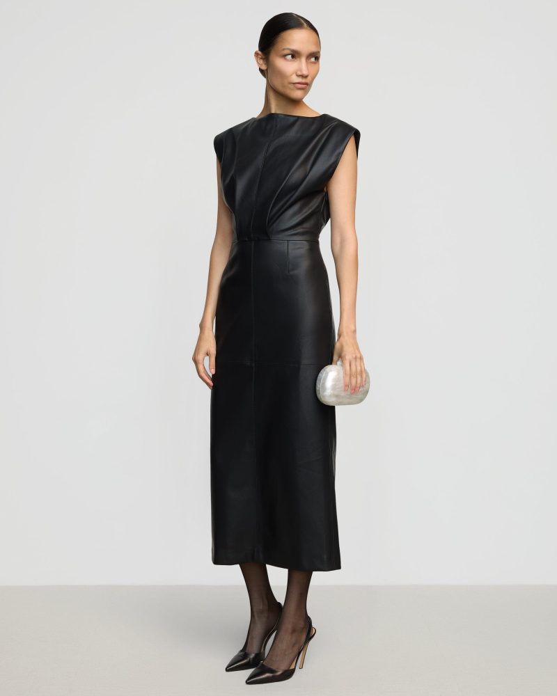 nova structured vegan leather dress black 1