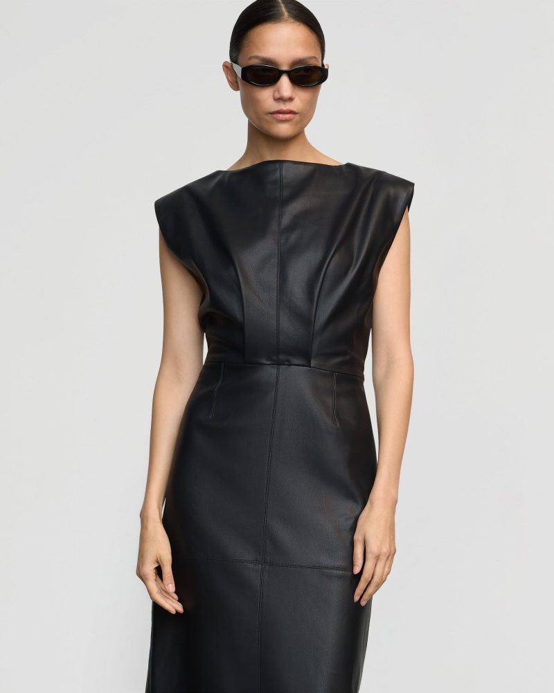 nova structured vegan leather dress black 2