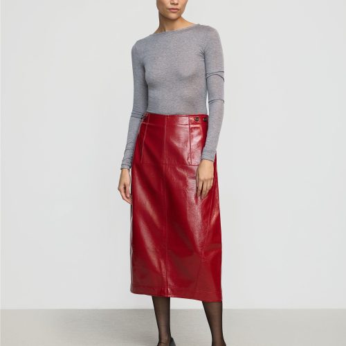 pepper vegan patent leather skirt crimson 1