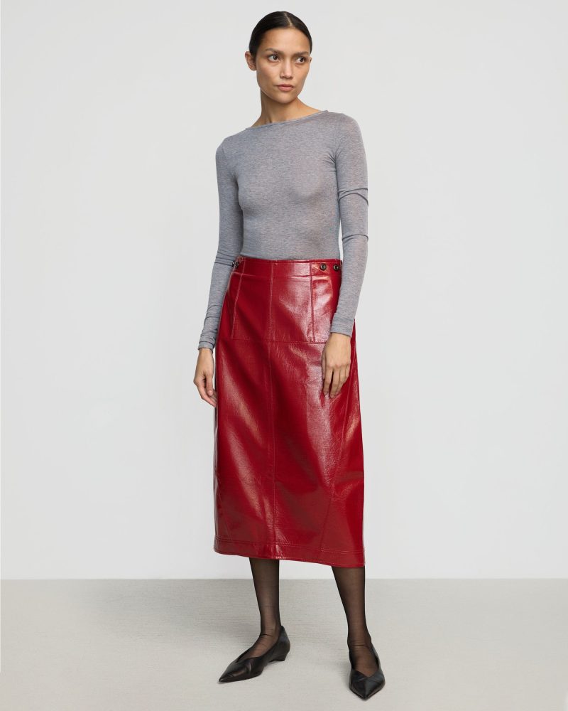 pepper vegan patent leather skirt crimson 1