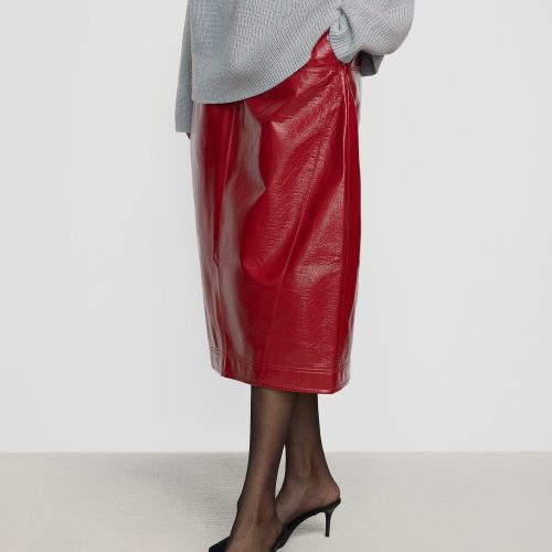 pepper vegan patent leather skirt crimson 4