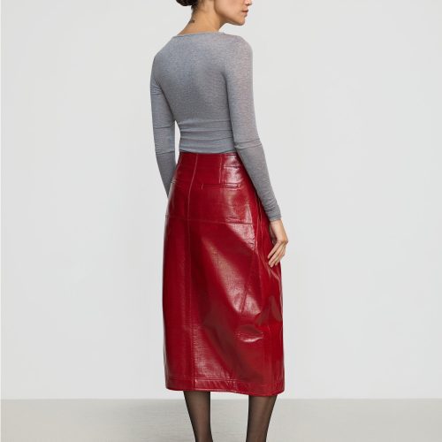 pepper vegan patent leather skirt crimson 5