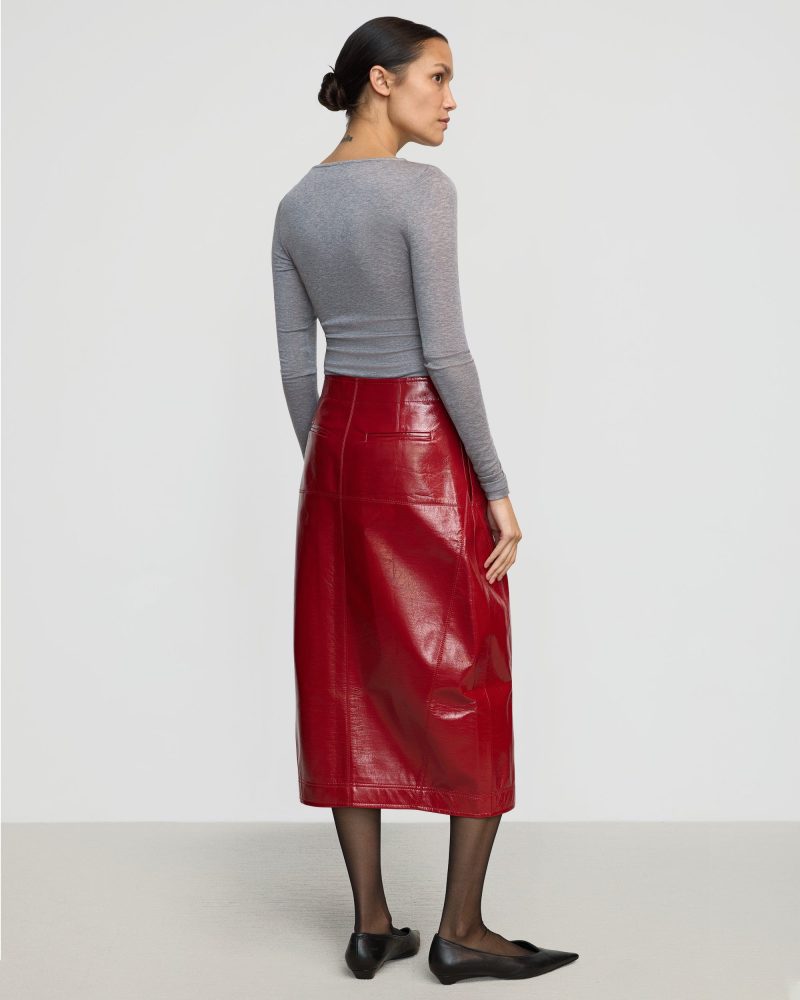 pepper vegan patent leather skirt crimson 5