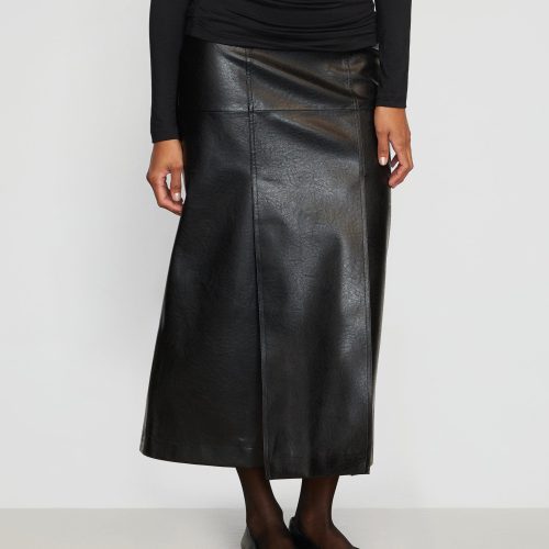 rama front vent vegan leather skirt black 2