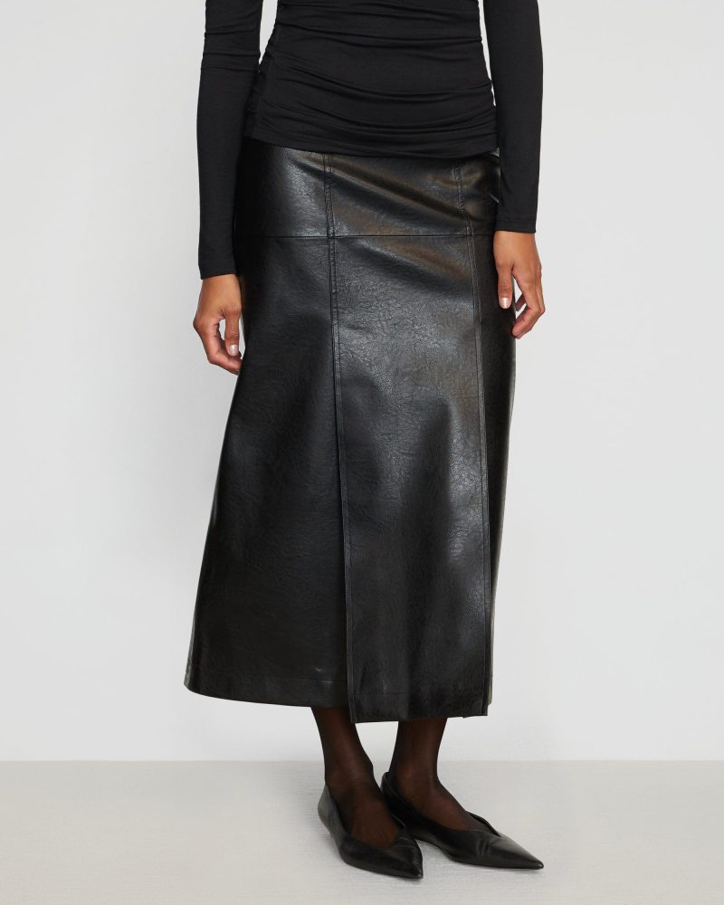 rama front vent vegan leather skirt black 2