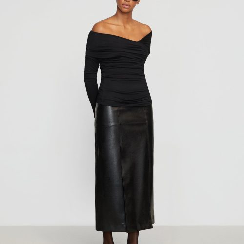 rama front vent vegan leather skirt black 5