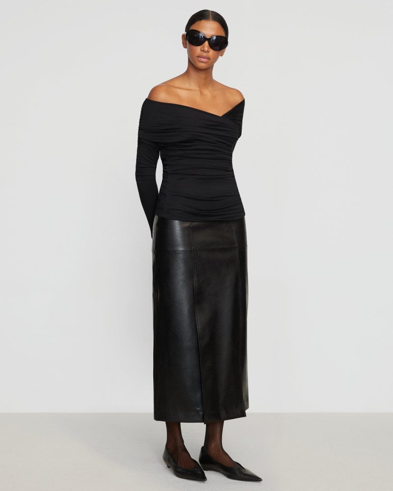 rama front vent vegan leather skirt black 5