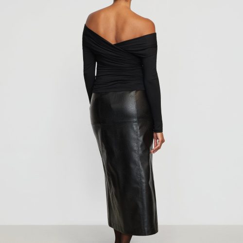 rama front vent vegan leather skirt black 6