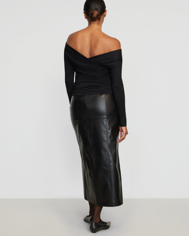 rama front vent vegan leather skirt black 6