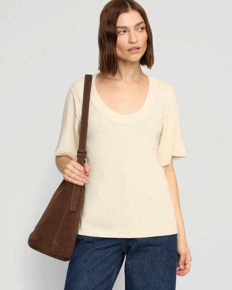 reina sculpted scoop neck knit top cream 4