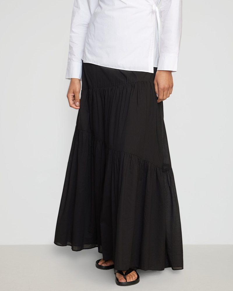 runa tiered cotton maxi skirt black 2