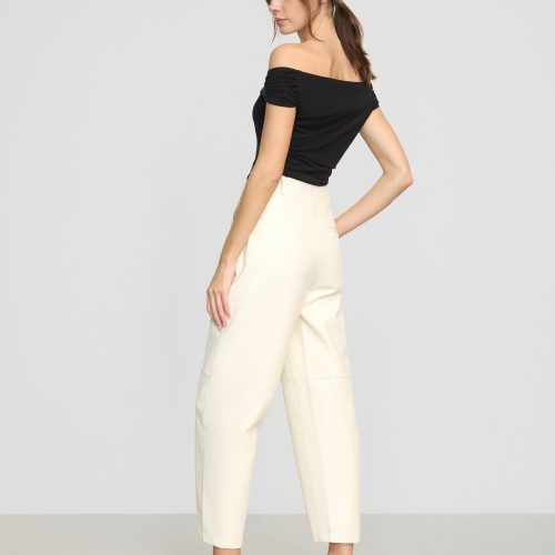 rupa vegan leather barrel leg pant cream 4