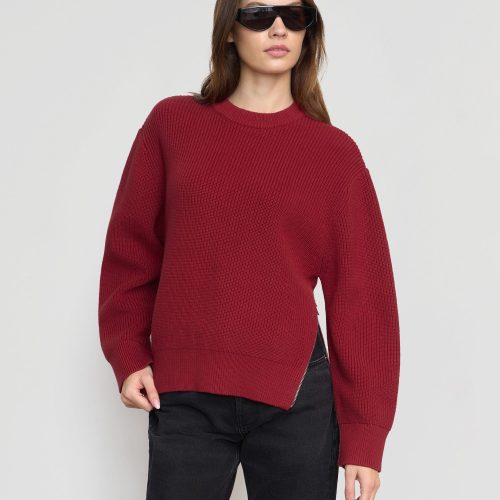 tate organic cotton side zip sweater crimson 3