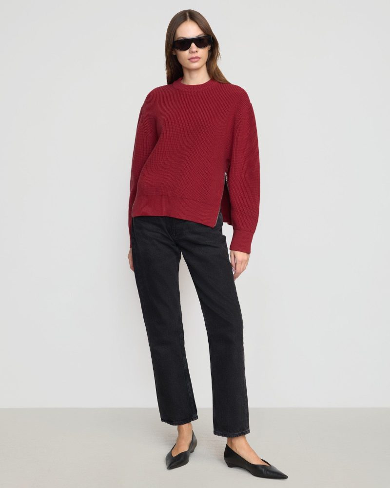 tate organic cotton side zip sweater crimson 4