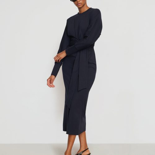 wei tie front organic cotton dress navy 1