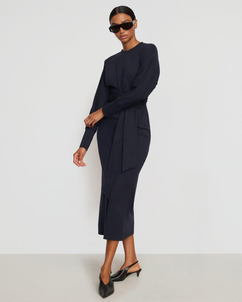 wei tie front organic cotton dress navy 1