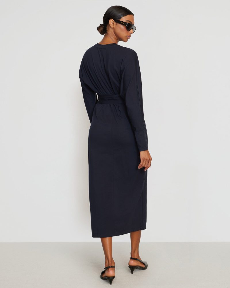 wei tie front organic cotton dress navy 4