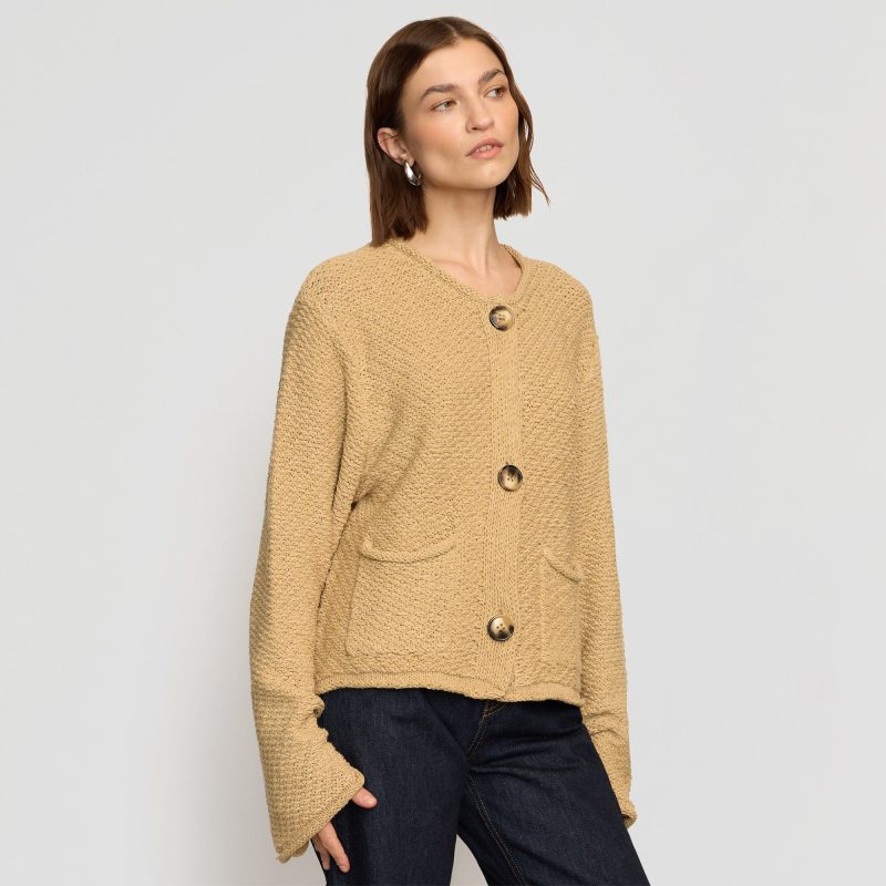 yoojin textured knit cardigan honey oat 0