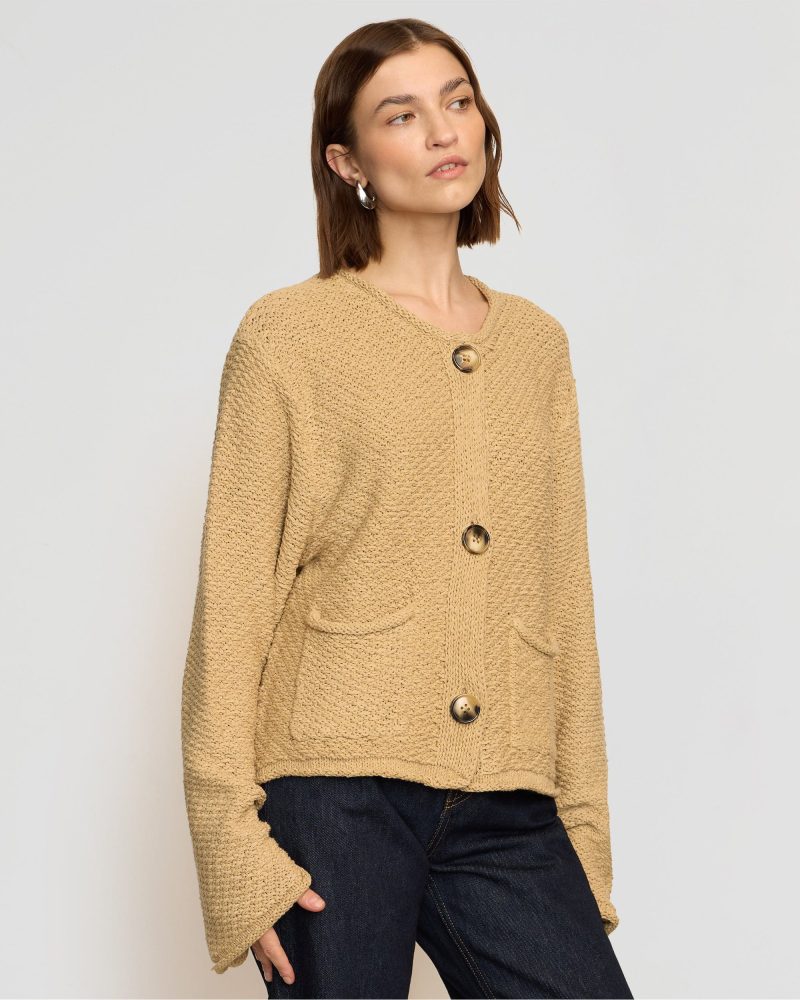 yoojin textured knit cardigan honey oat 1