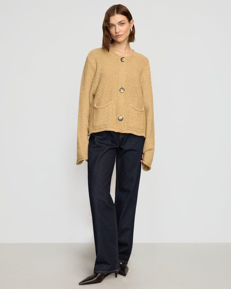 yoojin textured knit cardigan honey oat 3