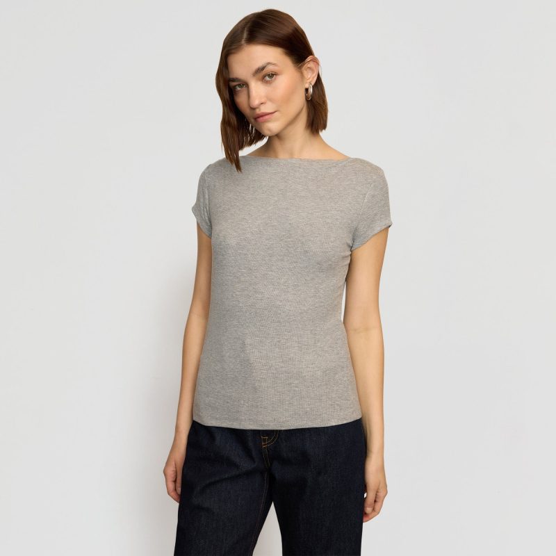 zayna ribbed cap sleeve tee heather grey 0