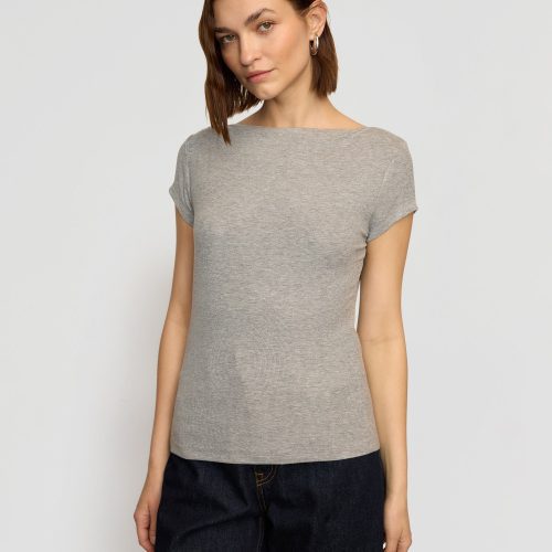 zayna ribbed cap sleeve tee heather grey 1